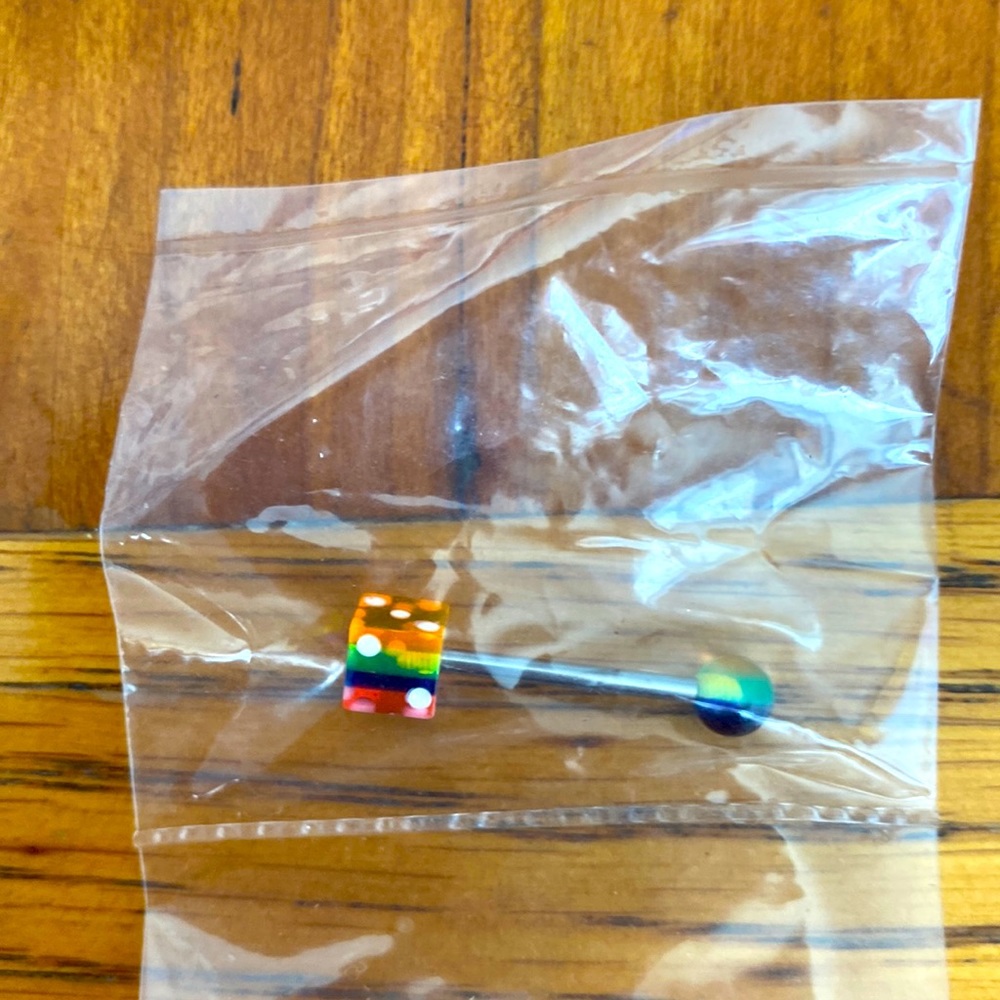 Rainbow dice tongue ring